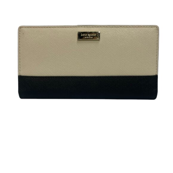 Kate Spade New York Laurel Way Stacy Saffiano Leather Wallet-Black & Warm Beige - Picture 1 of 12